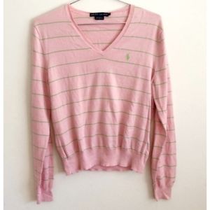 Ralph Lauren | Women's Pink V-Neck Leghtweight Sweater - Pima Cotton